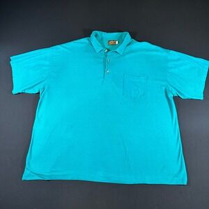 Vtg Eddie Bauer Polo Shirt Men's 4XL Turquoise Pocket Outdoor‎ Outfitter Casual